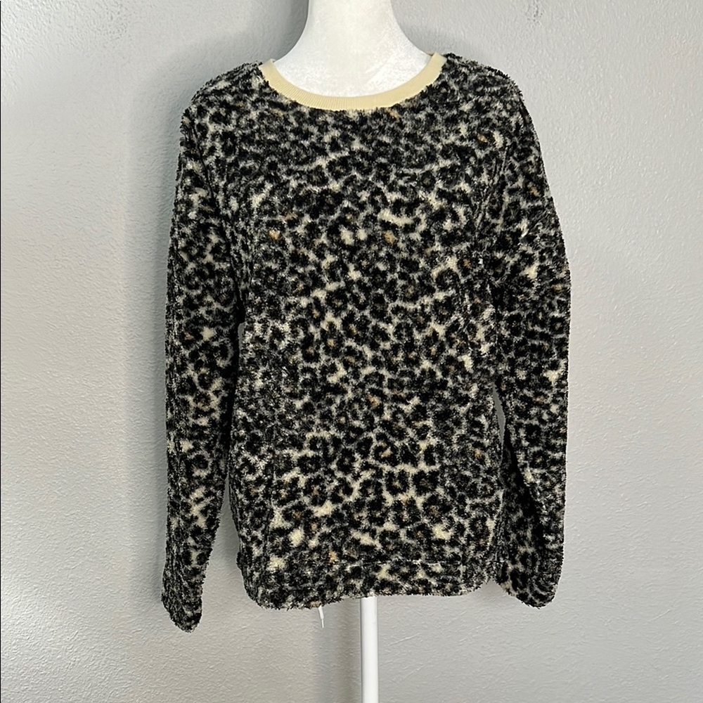 Loft Leopard Print Fleece Shirt Size Medium